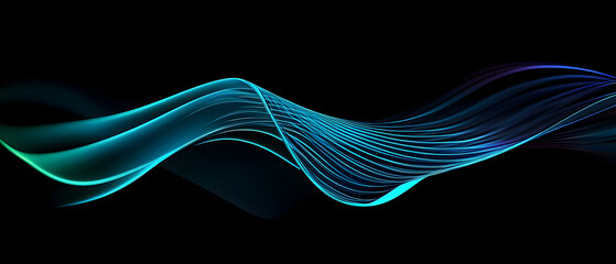 Wall Mural - vector abstract light lines wavy flowing dynamic in blue green colors isolated on black background f