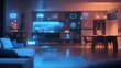 © Little Pea - A smart home with interconnected devices and sensors glowing, all seamlessly communicating in a futuristic environment