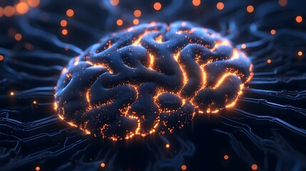 A futuristic computer modeled after the human brain, glowing with neural networks and synapse-like connections 