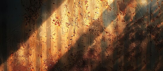 Wall Mural - the rusty metal sheet illuminated with solar light. copy space image. place for adding text and desi