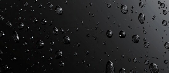 Water droplets on black glass Background for text or design. Copy space image. Place for adding text and design