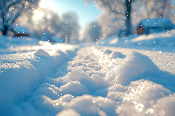 Wall Mural - The rhythmic crunch of fresh snow underfoot on a quiet winter's day. Concept of peaceful walks and winter calm.