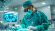 © Kostya - A man in scrubs and goggles working on a patient in an operating room
