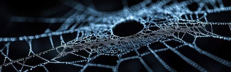 Detailed close-up of a spider's web broken glass with a central hole