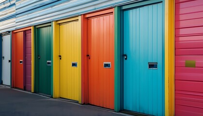 Wall Mural - A storage unit with doors in various vibrant colors