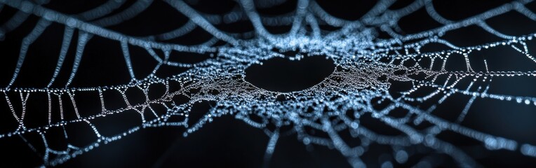 Detailed close-up of a spider's web broken glass with a central hole