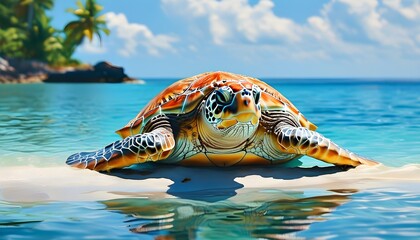 Serene Beachside Bliss with a Charming Turtle in a Tropical Paradise