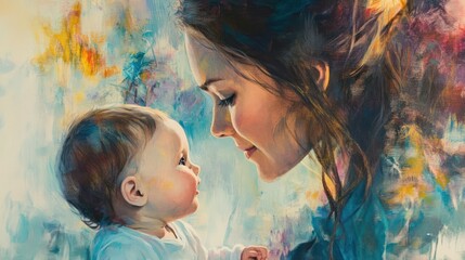 Canvas Print - A Mother and Baby Share a Tender Moment in a Painting