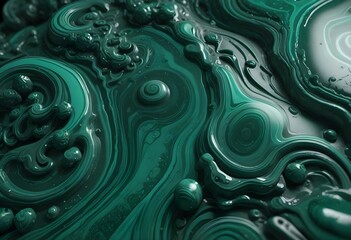 Wall Mural - Textured malachite slab displaying swirling patterns of green and black, placed on a wooden surface to provide contrast and warmth to the image., navy blue, white and bold yellow color scheme, golden 