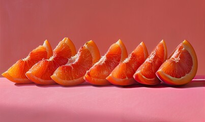 Wall Mural - Grapefruit slices on a pink background