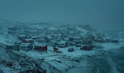 Wall Mural - The arctic town of Ilulissat in Greenland by the ocean coast