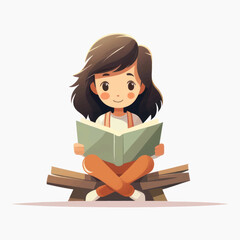 Poster - Cute child reading book illustration