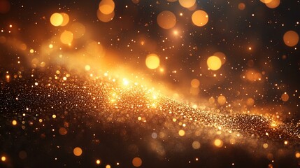 the Golden sparkle glitters with a bokeh effect, creating a festive and celebratory background with bright gold lights.