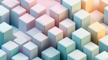 Wall Mural - Isometric Grid Art- A three-dimensional isometric grid pattern of cubes and hexagons in a pastel palette