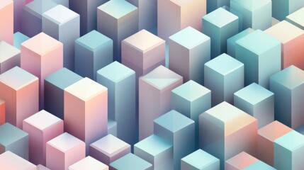 Isometric Grid Art- A three-dimensional isometric grid pattern of cubes and hexagons in a pastel palette