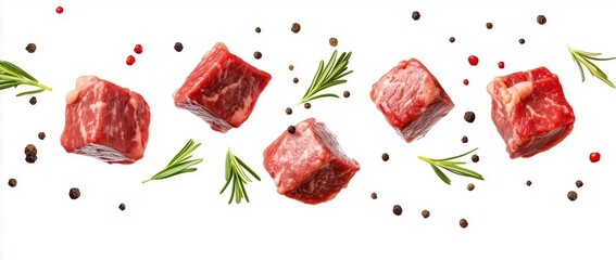 Wall Mural - meat cubes on white background