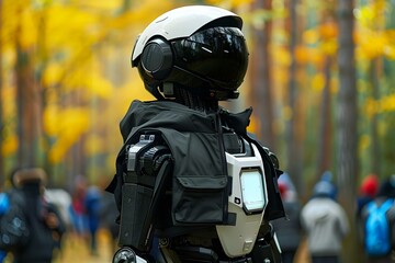 Rear View Of A Humanoid Robot Wearing Black Jacket