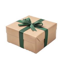 Beautifully wrapped gift box is shown, adorned with a green ribbon tied in a bow, conveying a sense of anticipation and celebration