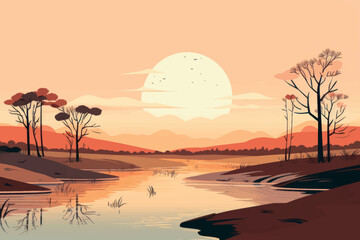 Poster - Serene sunset river landscape