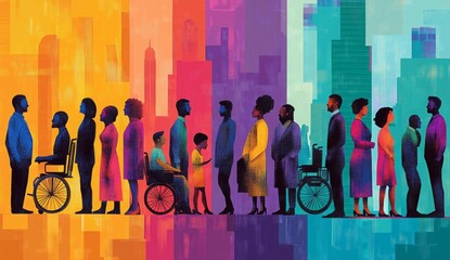 Colorful banner for disability inclusion and visibility. Flat design minimalist concept. Illustration