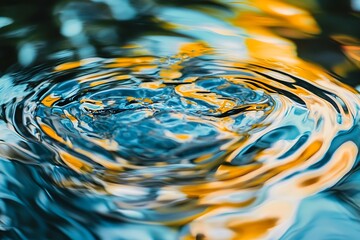 Poster - Abstract water ripple pattern with blue and yellow reflections