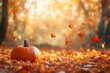 © Mikhail Vorobev - Charming autumn scene featuring pumpkins and colorful leaves, perfect for seasonal banner designs