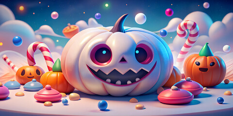 cartoon halloween spooky season illustration of pumpkins and sweet candies