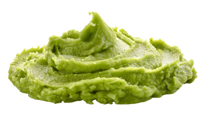 Wasabi paste spread on a white background, showcasing its vibrant green color and smooth texture