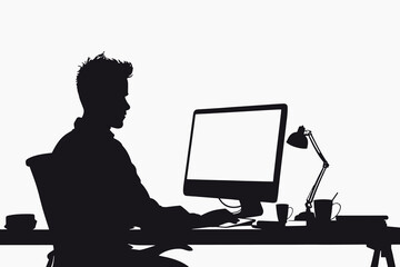 Wall Mural - Silhouette man working at desk