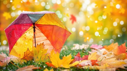 Canvas Print - An umbrella made of vibrant autumn leaves