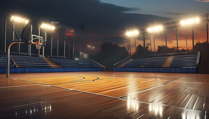 Wall Mural - Dynamic basketball court arena backdrop for high-stakes games and thrilling matches