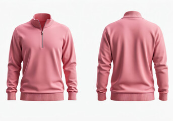 pink quarter zip sweater mockup isolated frond and back view	