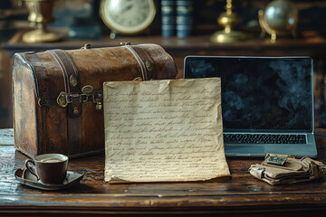 Canvas Print - A handwritten letter beside a laptop, symbolizing the transition from traditional to digital communication. Concept of personal touch in a modern context.