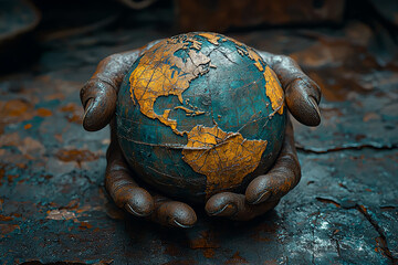 Canvas Print - A globe being squeezed by a giant hand, with continents cracking under the pressure. Concept of globalization and its destructive impact.