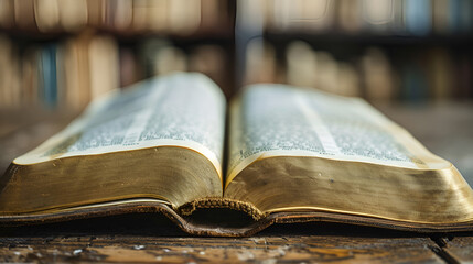 An image of an open bible close up against a hazy background