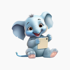 Sticker - Cute baby elephant with tablet