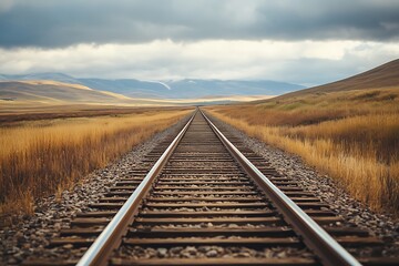 Poster - Endless Railroad Tracks Leading Through a Serene Landscape