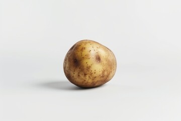 A single potato placed on a clean white surface