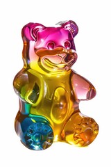 Canvas Print - A single colorful gummy bear sitting on a white background, perfect for illustrations or designs