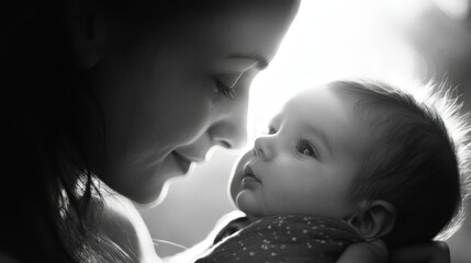 Canvas Print - A Mother's Love: A Close-Up of a Mother and Baby Sharing a Moment