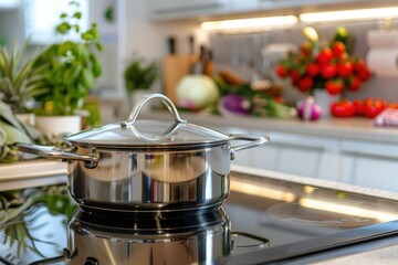 Wall Mural - A pot sits on top of a stove in a cozy kitchen setting