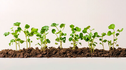 Wall Mural - A group of young plants growing out of the ground on white.