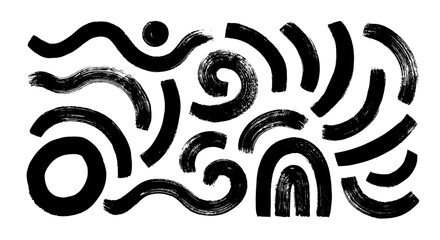 Poster - Collection of curved bold lines, arches and circular brush strokes. Hand drawn thick rough lines, swirls.
