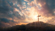 © Desinage - holy cross representing Jesus Christ's crucifixion and resurrection with Over Golgotha Hill, the sky is cloudy and light
