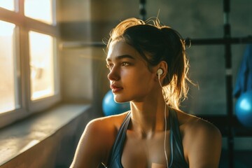 Sticker - A person sitting in front of a window, listening to music on earphones, gazing outside