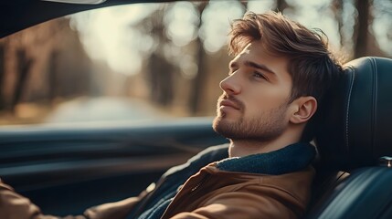 Wall Mural - A Young Man Looking Out the Window of a Car