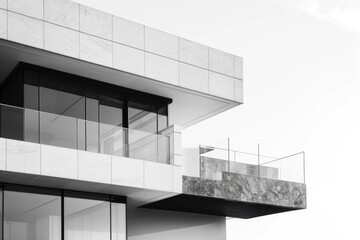 Wall Mural - A classic black and white photograph of an old building's exterior