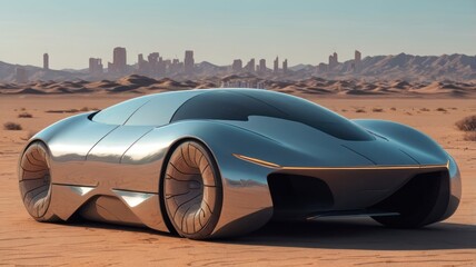 Incredibly futuristic vehicle, car in desert background