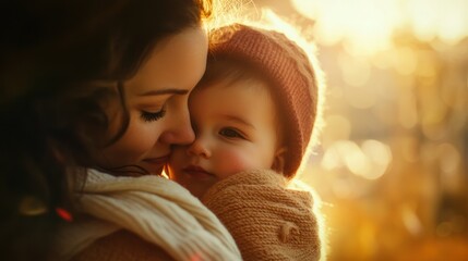 Canvas Print - A Mother's Tender Embrace: Close-up of a Woman Holding Her Infant Child