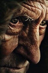 Poster - Close-up view of an elderly person's facial features, highlighting wrinkles and age-related changes